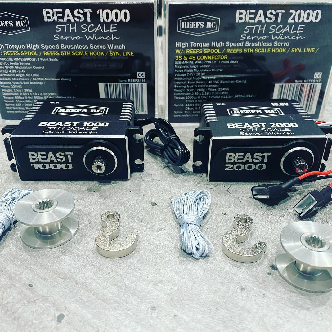 Reefs new Beast 1000 and 2000 servo winches are the ultimate accessory for your SCX6 or other large scale vehicle.